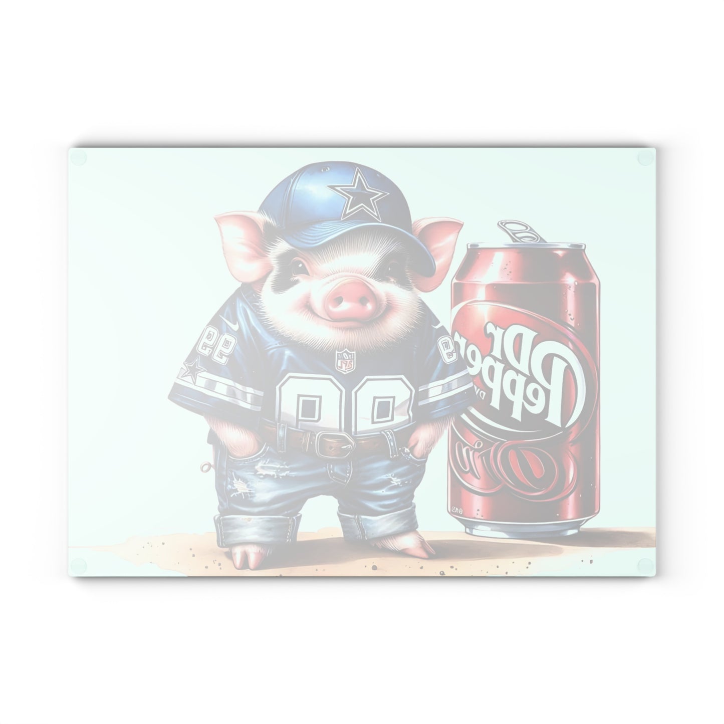 Tabla de cortar de vidrio con diseño de cerdo Jersey azul y blanco: divertida tabla de charcutería con estilo sureño