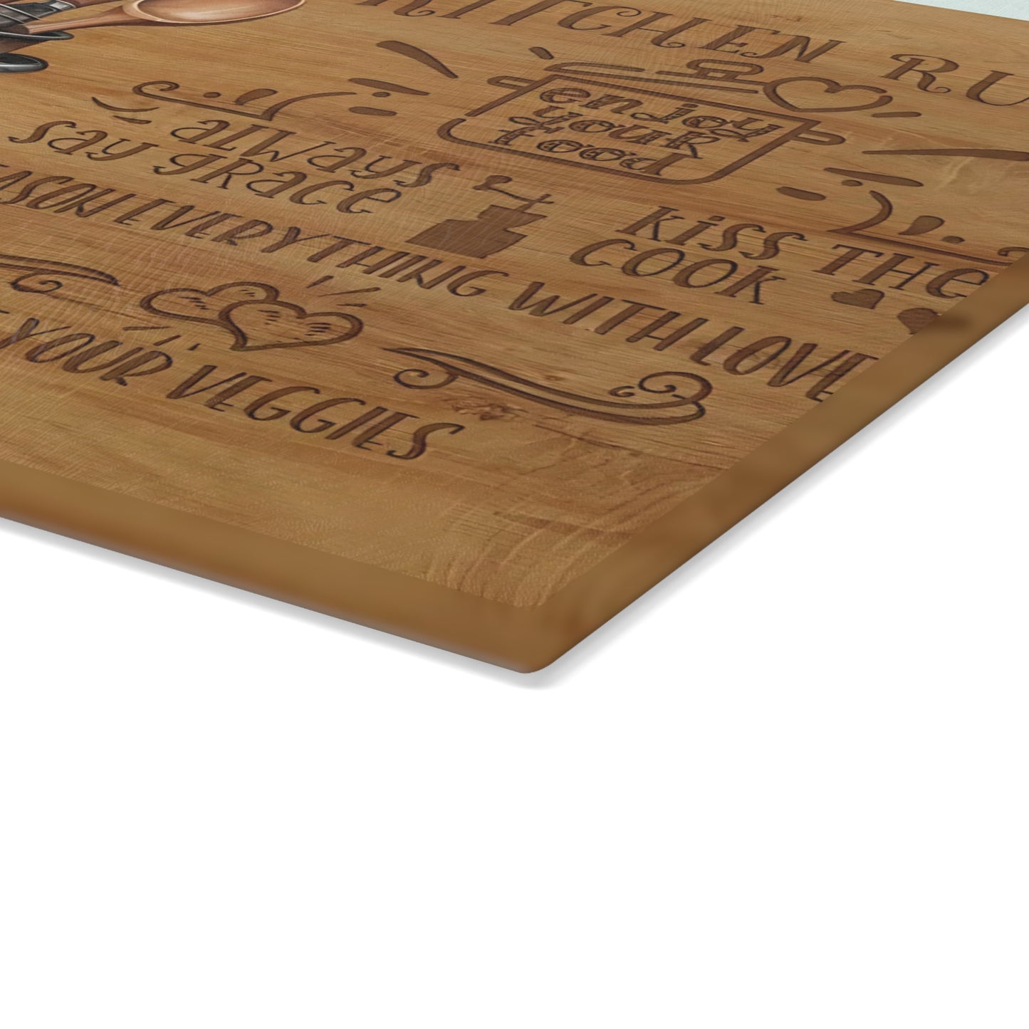 Rustic "Kitchen Rules" Glass Cutting Board – Farmhouse Kitchen Décor