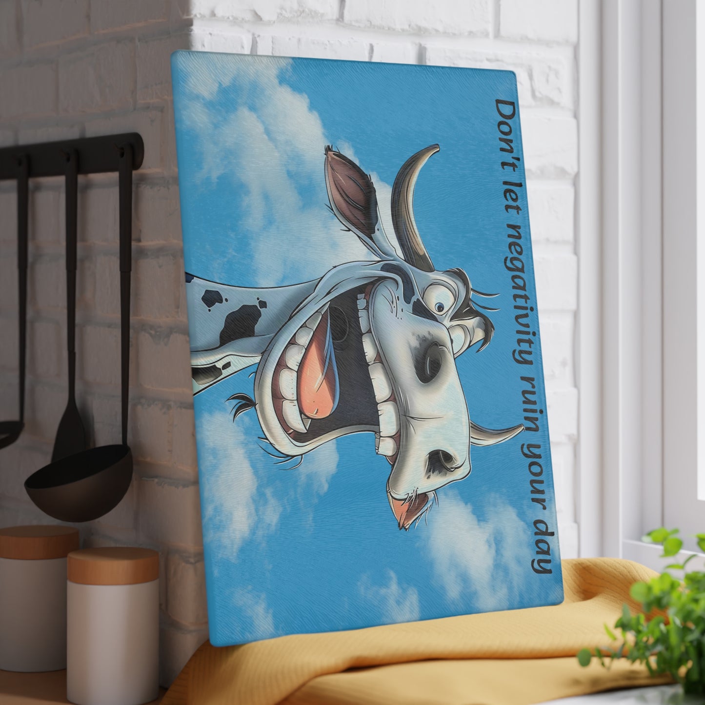 Tabla de cortar de vaca, decoración de cocina positiva, regalo de cocina, vaca en blanco y negro, tabla de cortar de vidrio, regalo para amantes de las vacas, encanto de cocina rústica