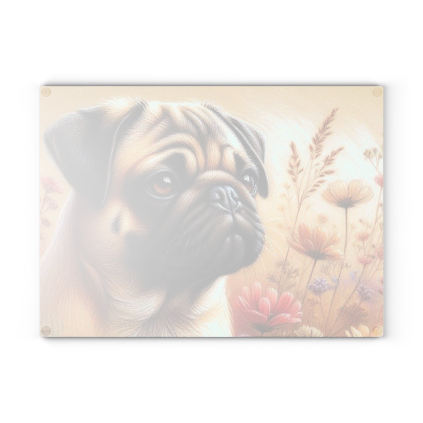🐾 Pug & Meadow Blooms Cutting Board – Adorable Dog-Themed Kitchen Art 🌸
