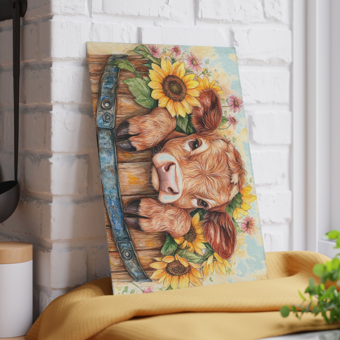 🐮🌻 Sunflower Calf Cutting Board – Rustic Farmhouse Beauty for Your Kitchen 🌼