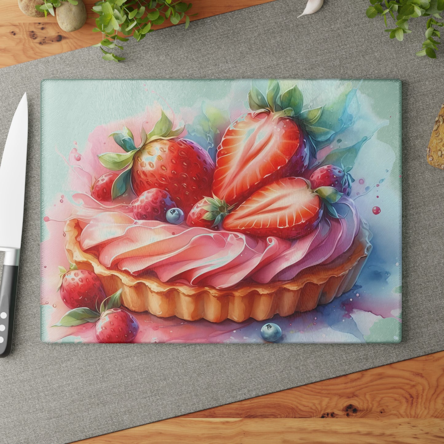 🍓 Strawberry Tart Cutting Board – Sweet & Juicy Dessert Art for Your Kitchen Display
