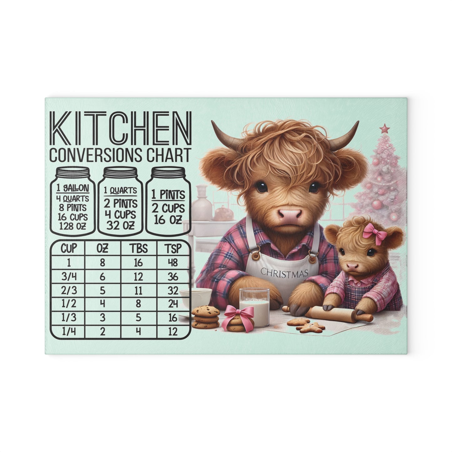 🎄 Highland Cow Christmas Kitchen Conversions Cutting Board – Festive Baking Fun with Farmhouse Charm