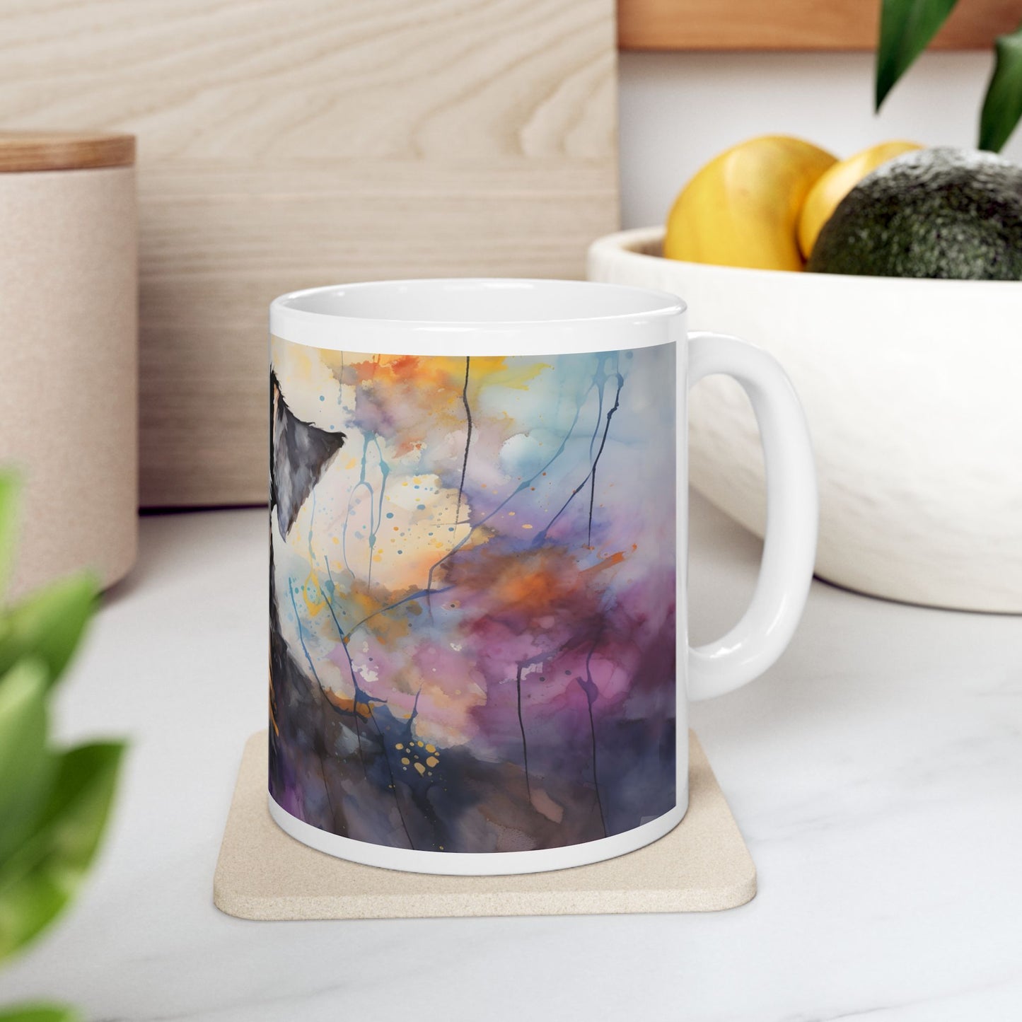 Taza de acuarela con diseño de Schnauzer: ¡Un toque de personalidad y color!
