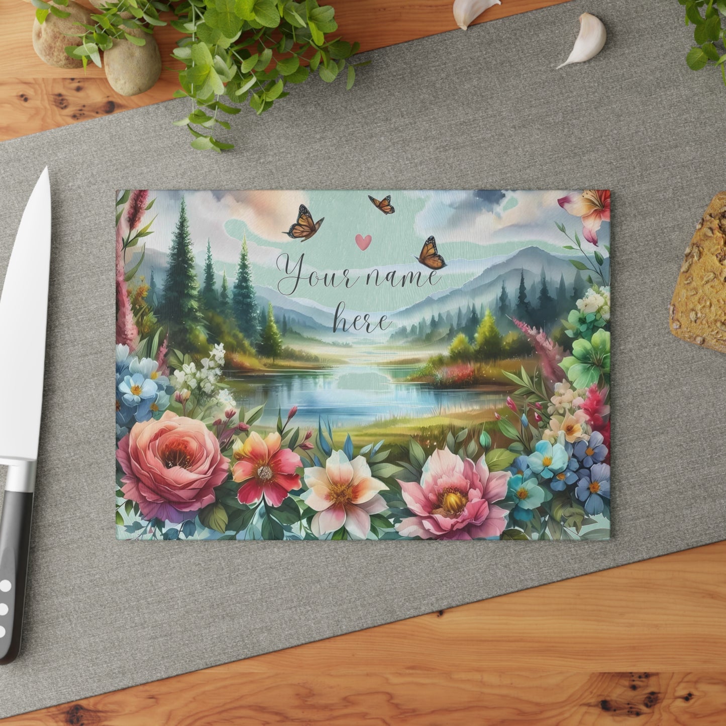 Tabla de cortar personalizada, tabla de charcutería, tabla de cortar única, tabla de cortar de vidrio templado, regalo de inauguración de la casa, tabla de cortar personalizada