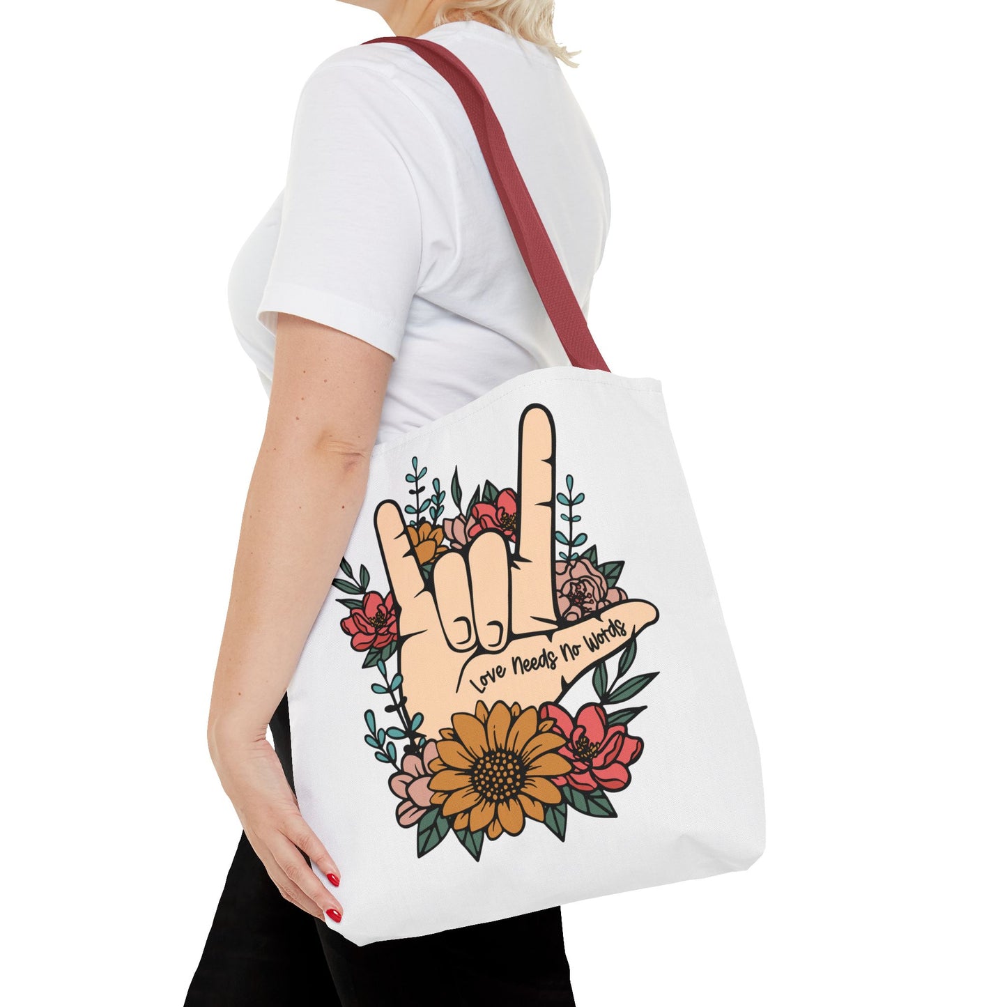 Bolsa de tela con gesto de "Te amo" en ASL (siglas en inglés)