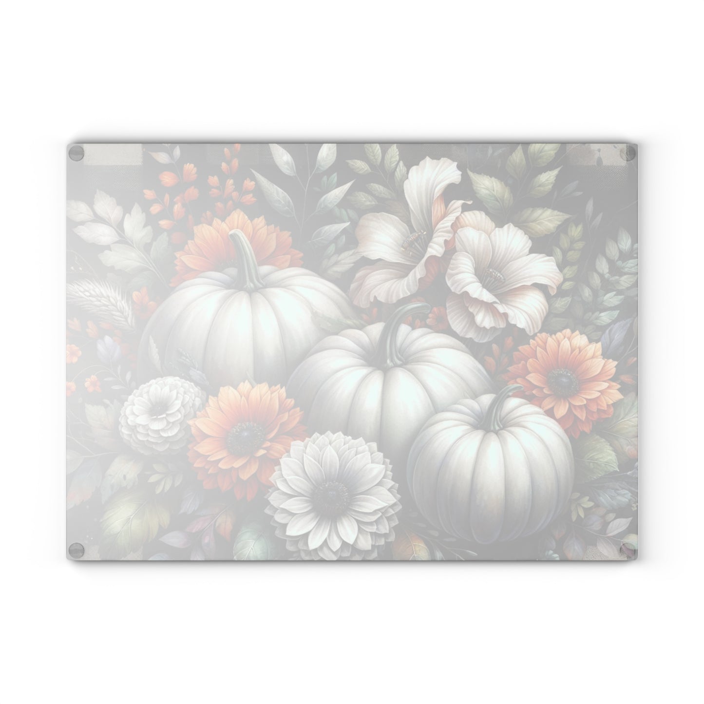 🎃 White Pumpkin & Floral Cutting Board – Rustic Elegance Meets Autumn Charm
