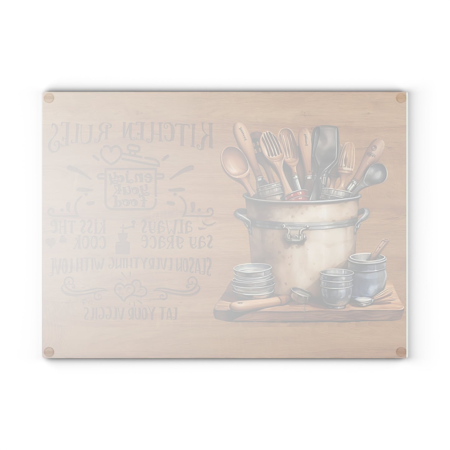 Rustic "Kitchen Rules" Glass Cutting Board – Farmhouse Kitchen Décor