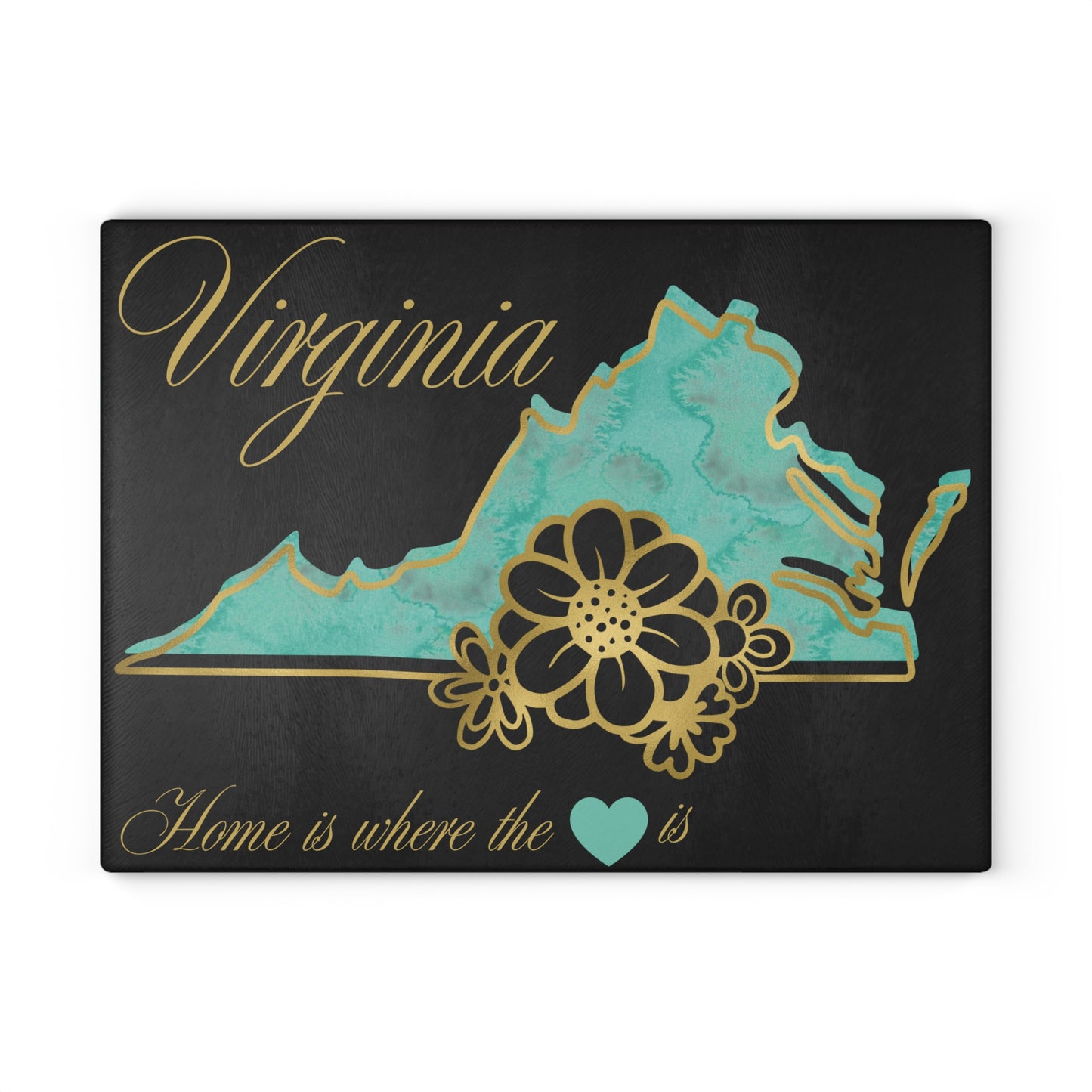 🌊 Virginia Floral State Cutting Board – Teal Tide & Golden Bloom Elegance 🌸
