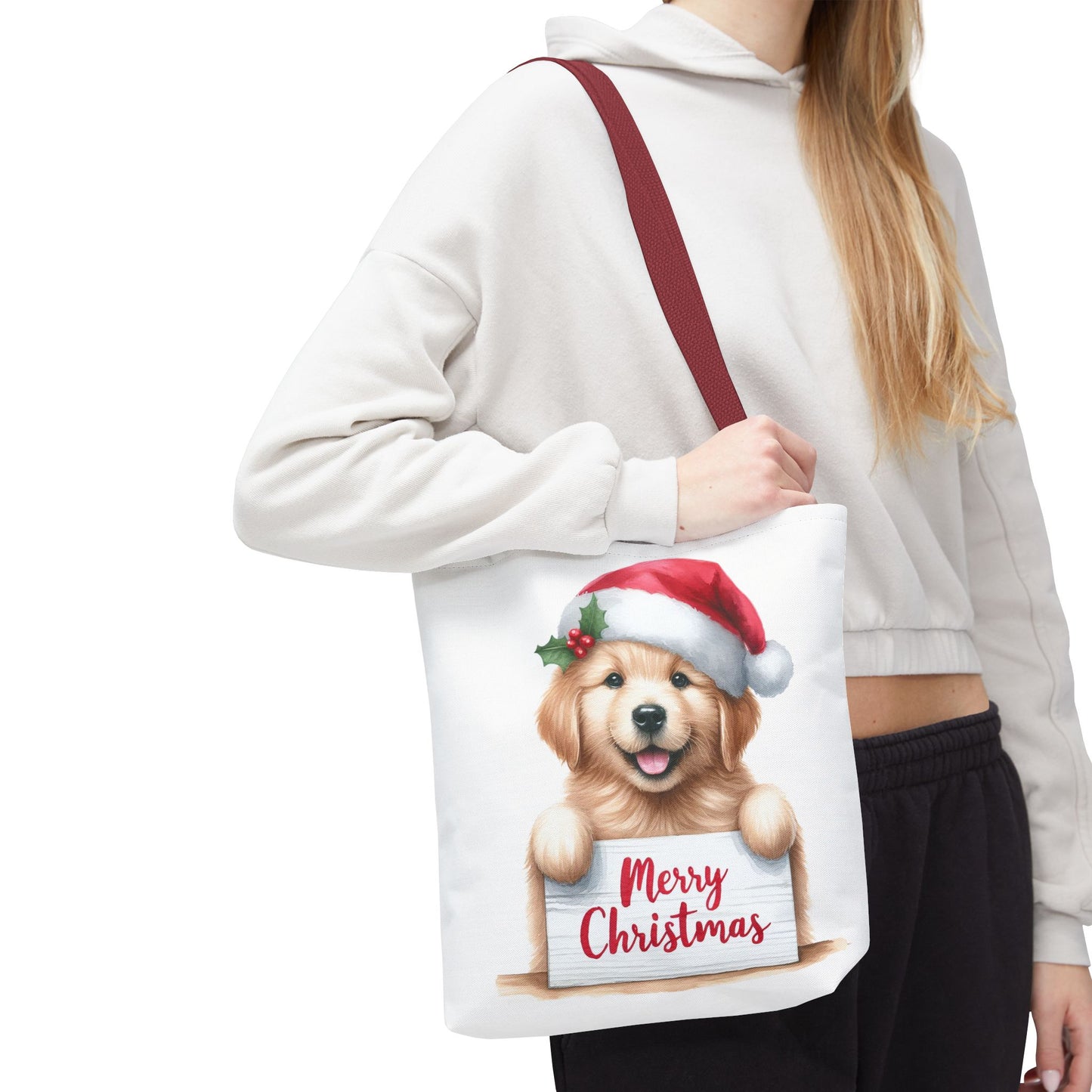 🐾 Golden Retriever “Merry Christmas” Tote Bag – Holiday Cheer in Every Carry 🎄