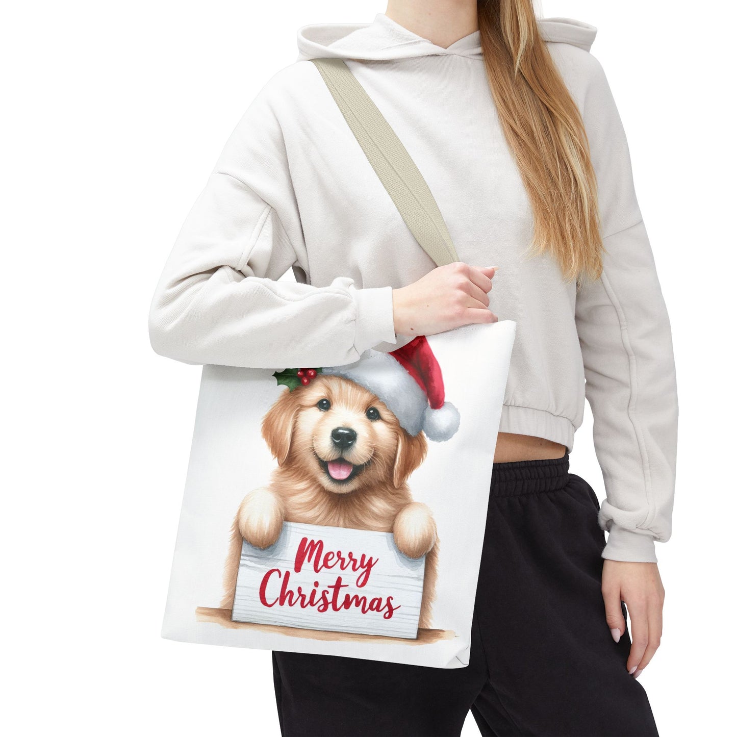 🐾 Golden Retriever “Merry Christmas” Tote Bag – Holiday Cheer in Every Carry 🎄