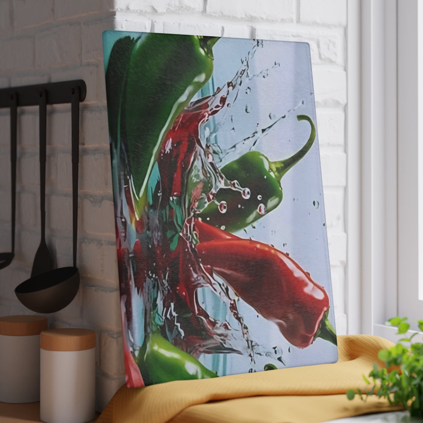 🌶️ Chili Pepper Splash Glass Cutting Board – Spicy Kitchen Vibes!
