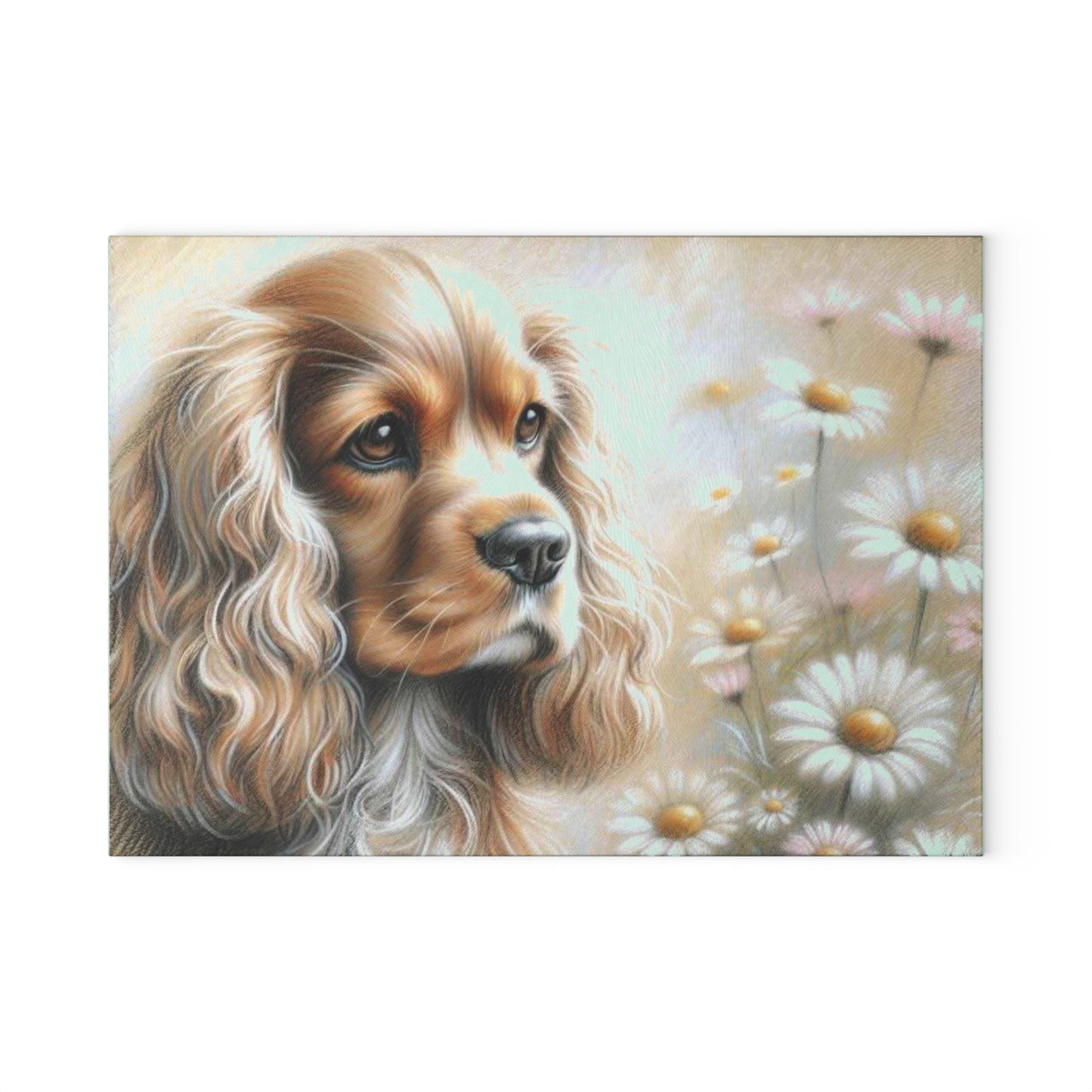 🌼 Golden Cocker Spaniel Cutting Board – Sweet Gaze & Daisy Daydreams for Your Kitchen