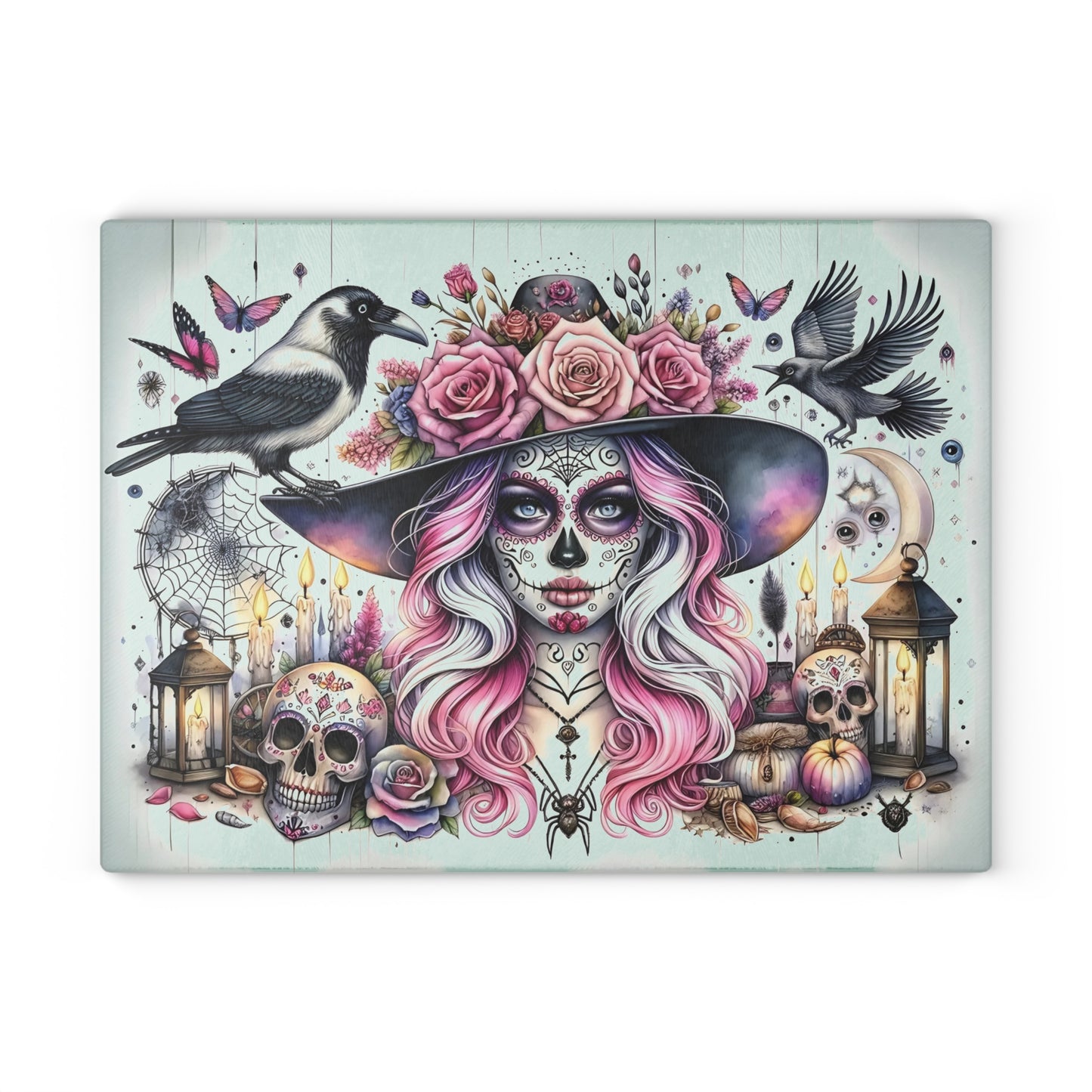 💀🌸 Enchanting Sugar Skull Witch Cutting Board – Mystical Elegance for Your Kitchen 🌙🕯️
