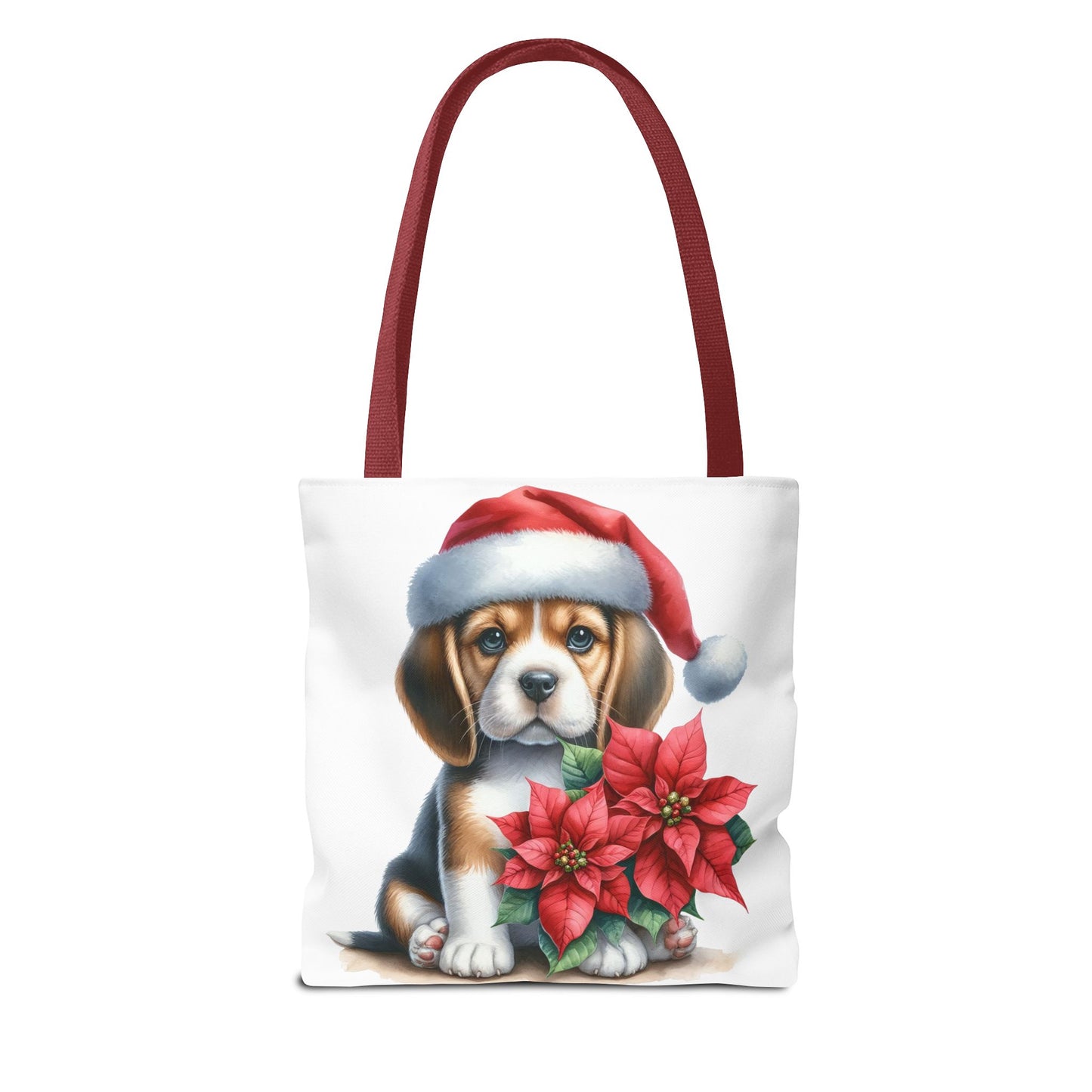 🐶 Beagle Puppy & Poinsettia Christmas Tote Bag – Sweet Holiday Charm in Every Step 🎄