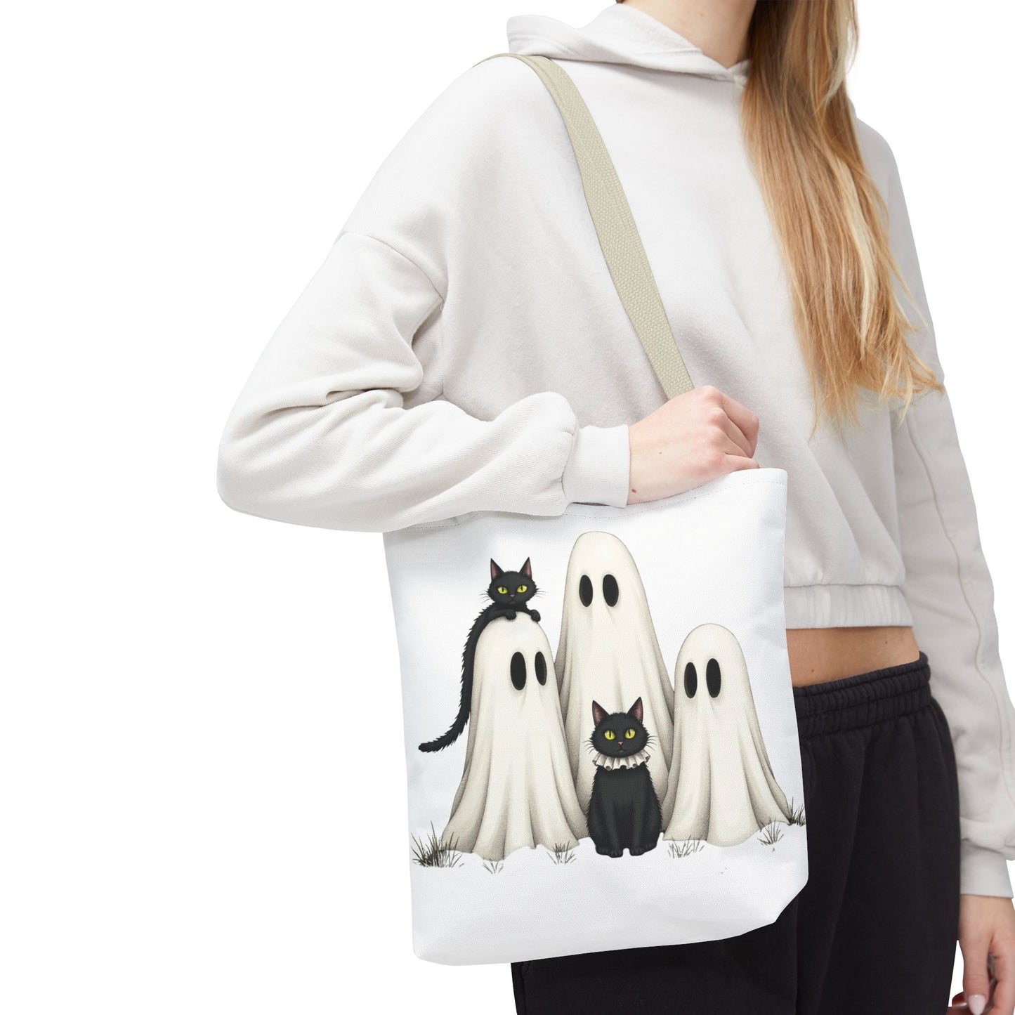 ๐โโฌ Ghosts & Black Cats Halloween Tote Bag โ Spooky Chic Retro Vibes ๐ป๐