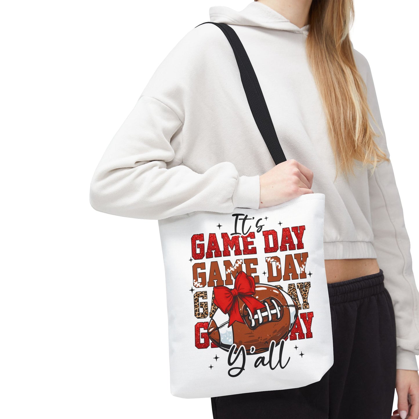 🏈 Game Day Red Bow Football Tote Bag – Sporty, Stylish, and Ready for Kickoff 🎀👜