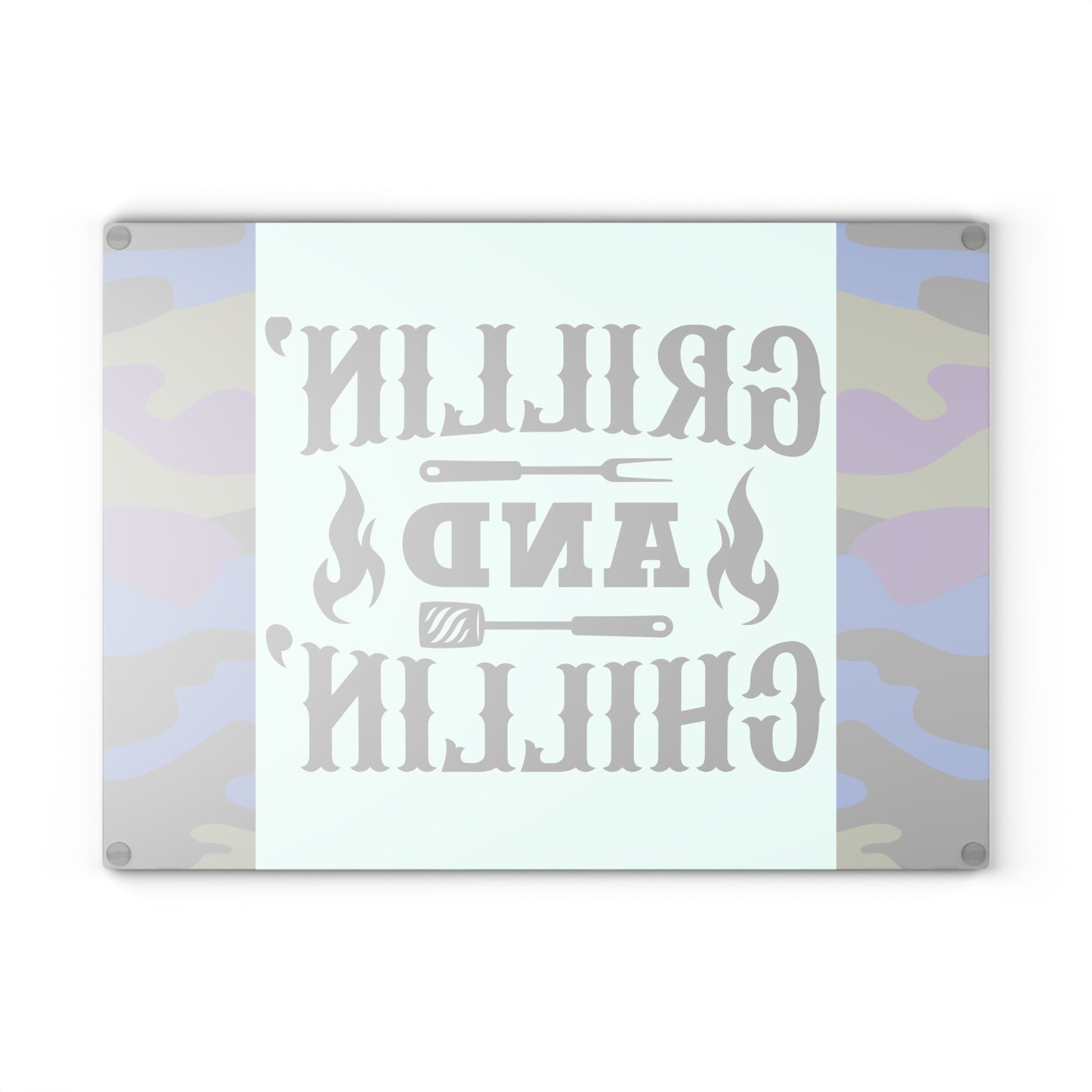 Tabla de cortar de vidrio GRILLIN AND CHILLIN – Estilo camuflaje para preparar barbacoa 🍔