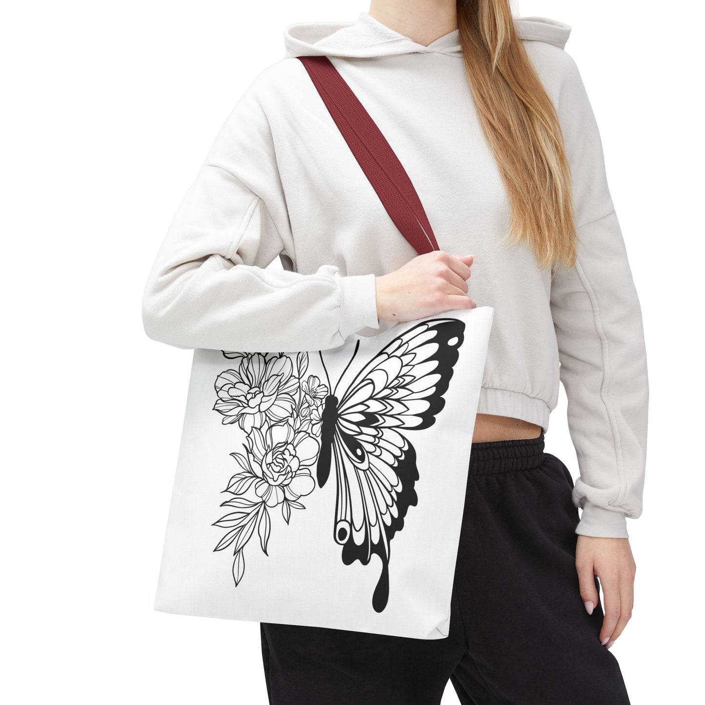 🦋 Black & White Butterfly Floral Tote Bag – Elegant Simplicity in Every Carry 🌸👜