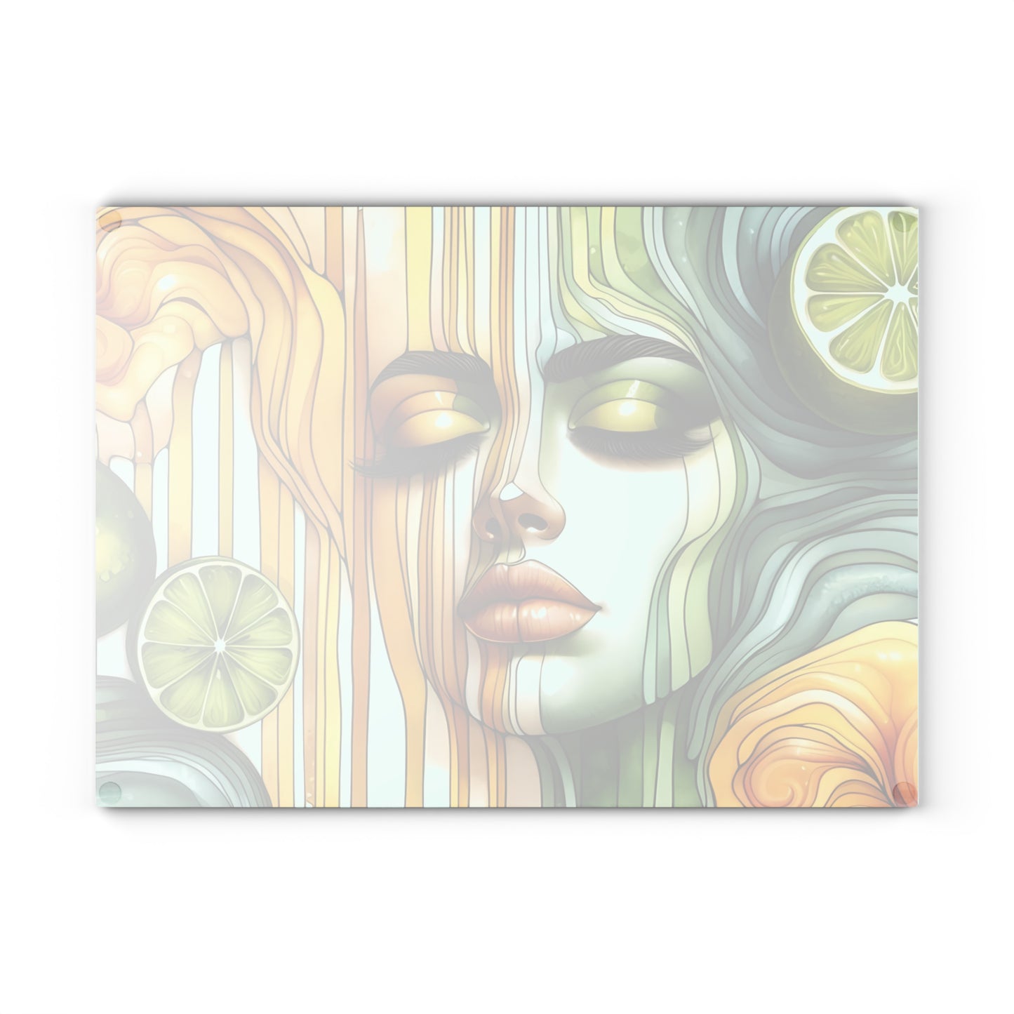 Tabla de cortar de vidrio con diseño de diosa de limón y lima: audaz, hermosa y refrescantemente única