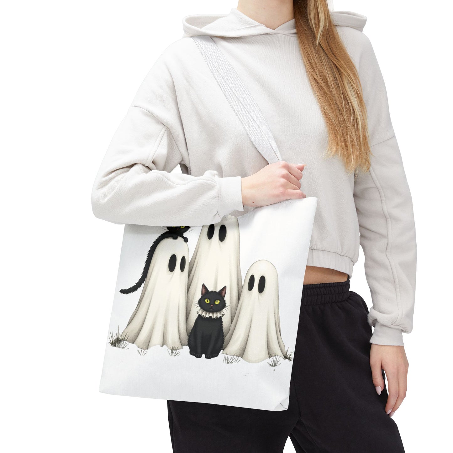 ๐โโฌ Ghosts & Black Cats Halloween Tote Bag โ Spooky Chic Retro Vibes ๐ป๐