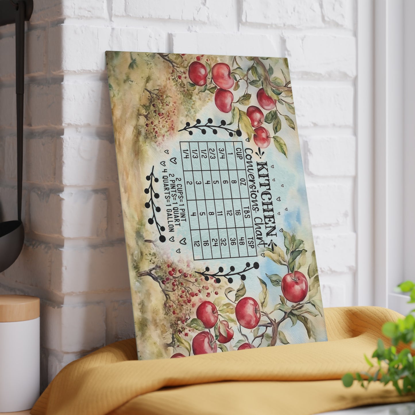 🍎📏 Apple Orchard Kitchen Conversions Cutting Board – Rustic Farmhouse Charm with Helpful Measurements 🌿🥧