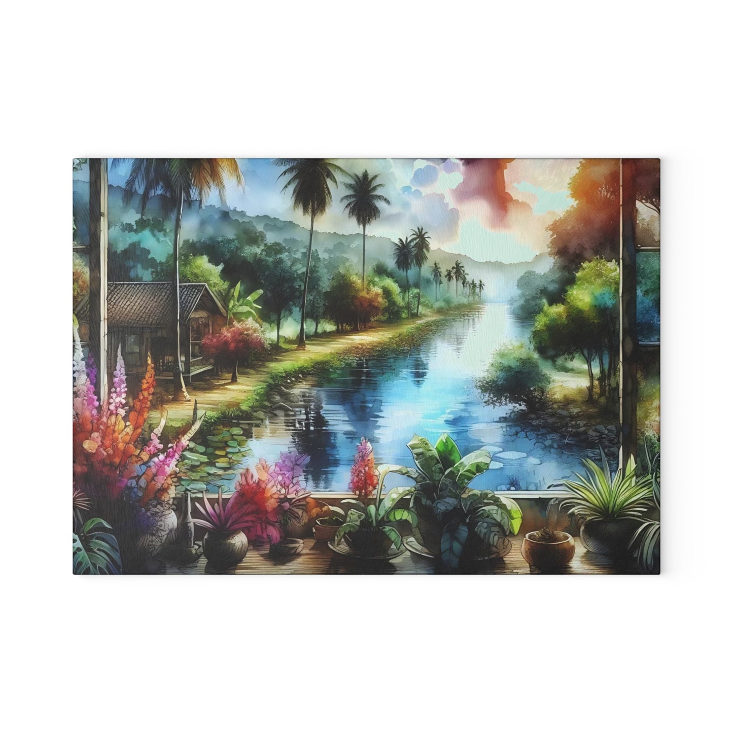 Tabla de cortar tropical, decoración de playa, accesorio de cocina, decoración costera, regalo para amantes de la playa, regalo de inauguración de la casa tropical, tabla de cortar única