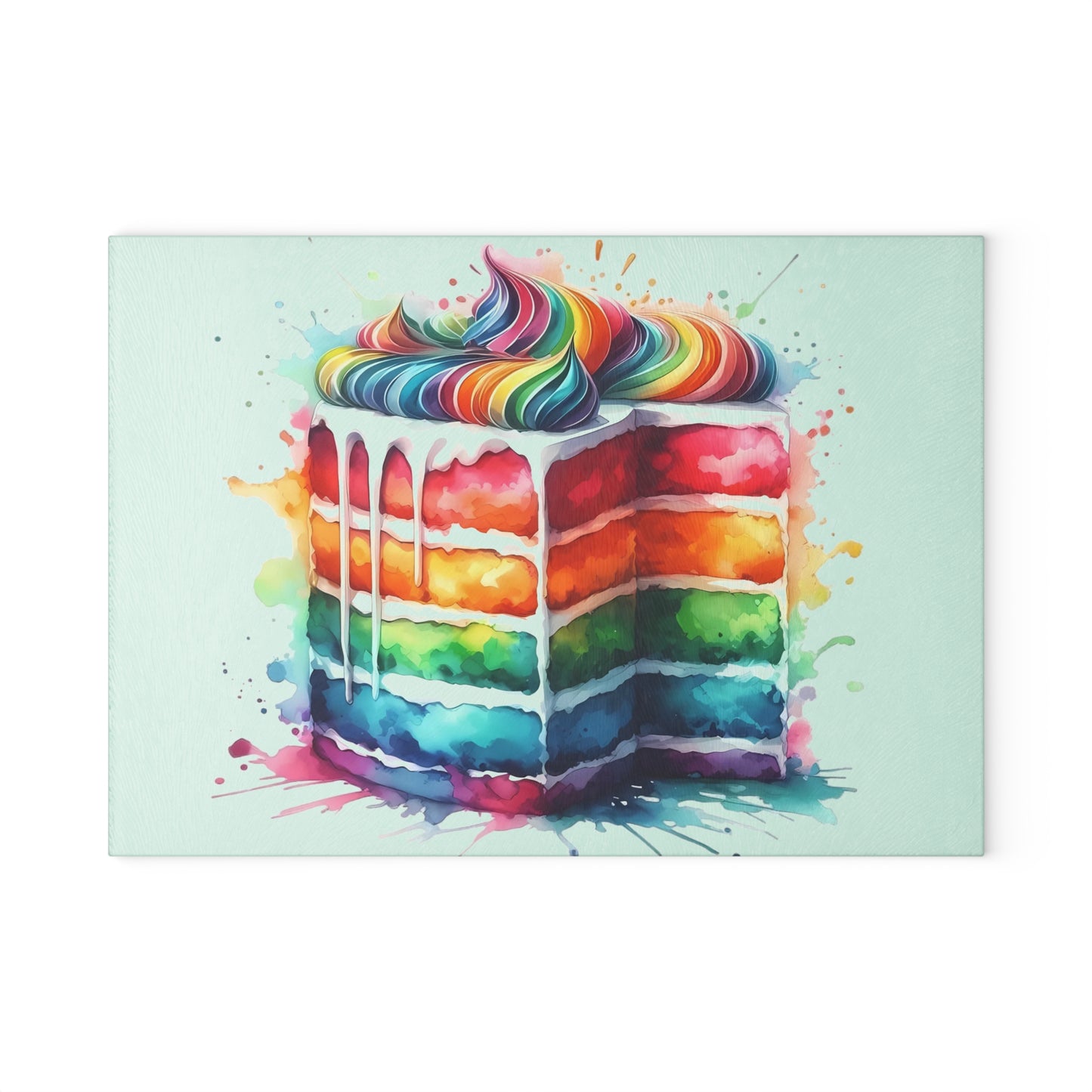 Tabla de cortar de vidrio templado con diseño de pastel arcoíris
