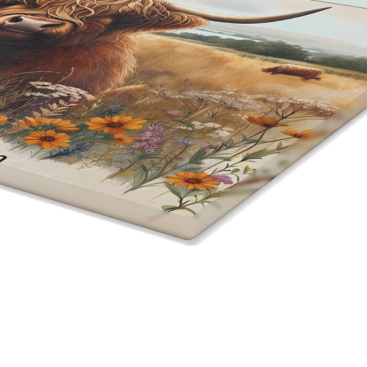 🐮 Highland Cow “Gate Open” Cutting Board – Rustic Charm with a Playful Twist