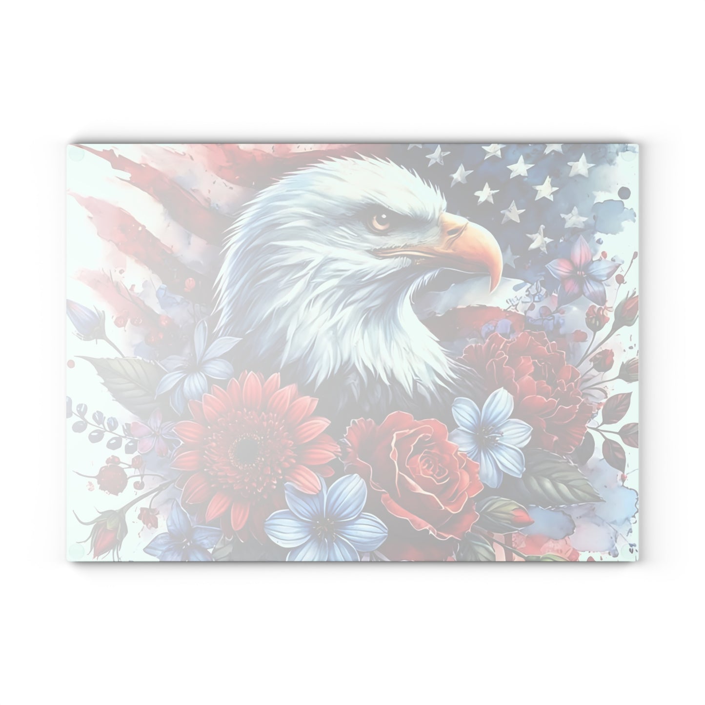 Tabla de cortar con diseño de águila calva y bandera estadounidense, regalo único, tabla de cortar de vidrio, tabla de charcutería, tabla de cortar personalizada, flores