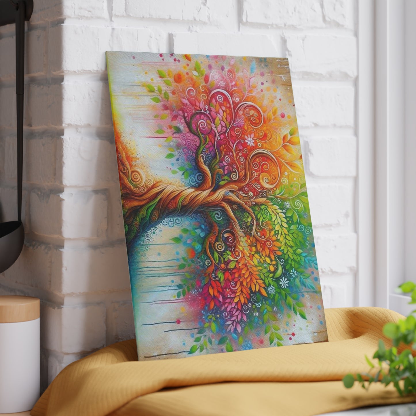 Colorful Tree of Life Tempered Glass Cutting Board
