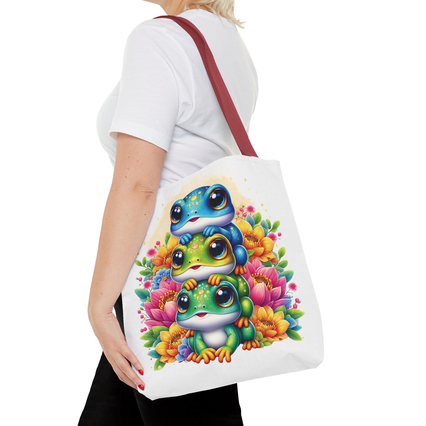 ๐ธ Stacked Frogs Floral Tote Bag โ Colorful Whimsy for Every Day ๐ธ๐