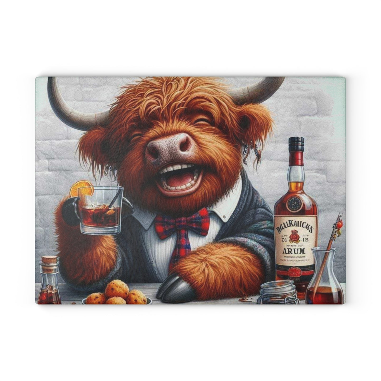 Tabla de cortar de vaca de las Tierras Altas, tabla de cortar de vidrio templado, tabla de charcutería, tabla de cortar, regalo de inauguración de la casa, tabla de cortar personalizada