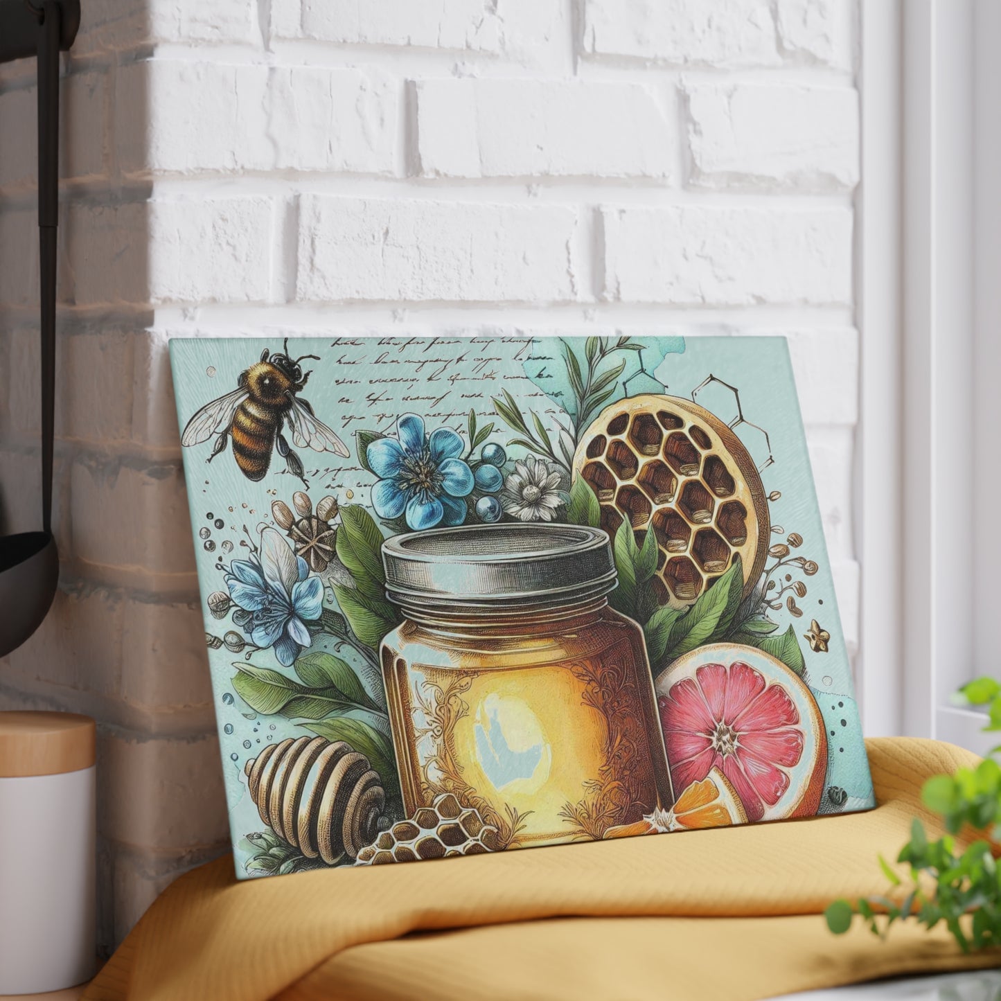 Tabla de cortar con forma de abeja, regalo de cocina, tabla inspirada en la naturaleza, tabla de vidrio templado, regalo para amantes de las abejas, cocina de granja, tabla de cortar rústica
