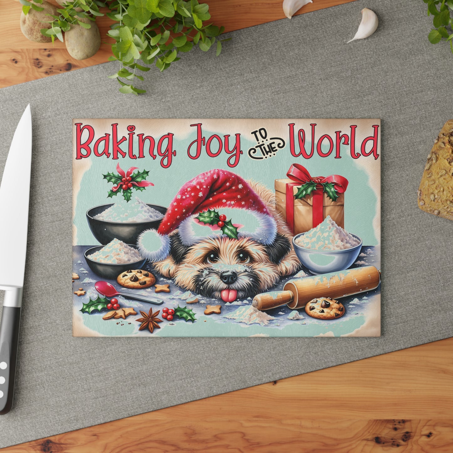 🎄 Baking Joy to the World Puppy Cutting Board – Sweet Holiday Kitchen Cheer 🎅🐾