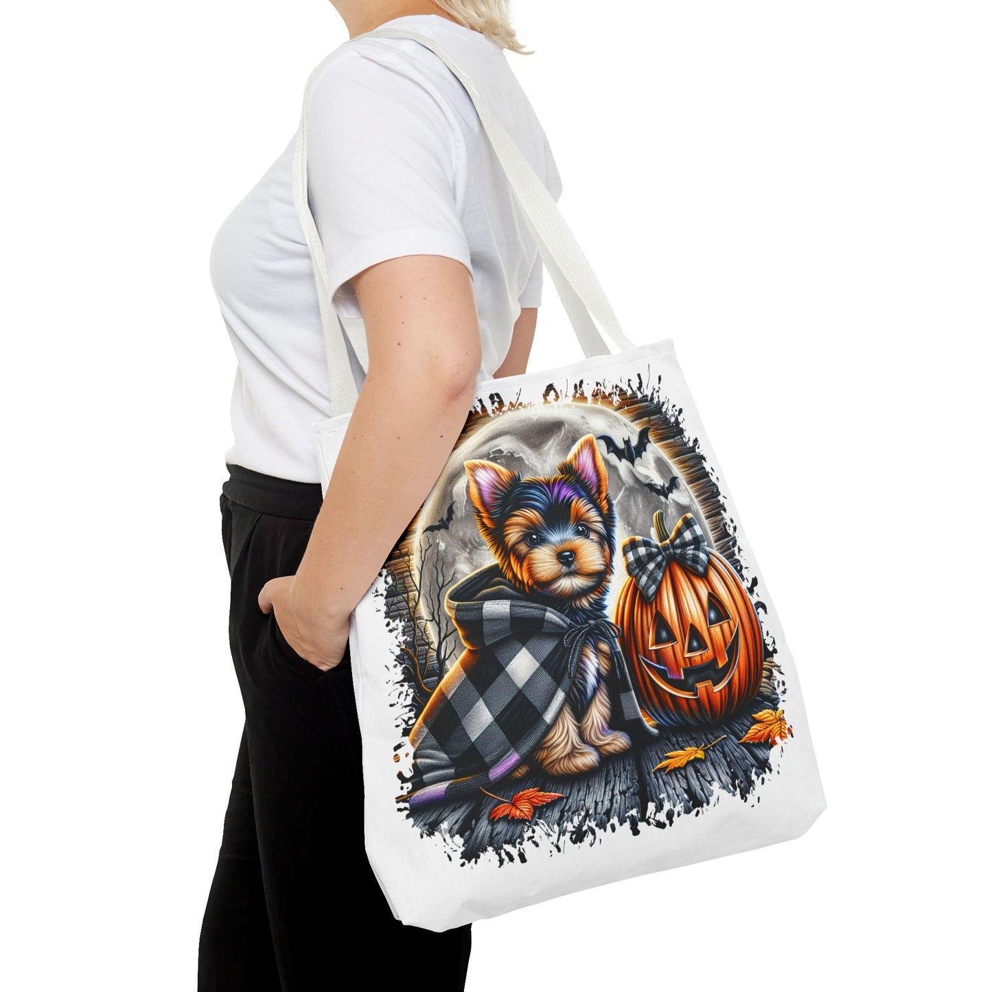 ๐ Yorkie Halloween Tote Bag โ Spooky Cute & Plaid Perfect ๐พ๐ค๐