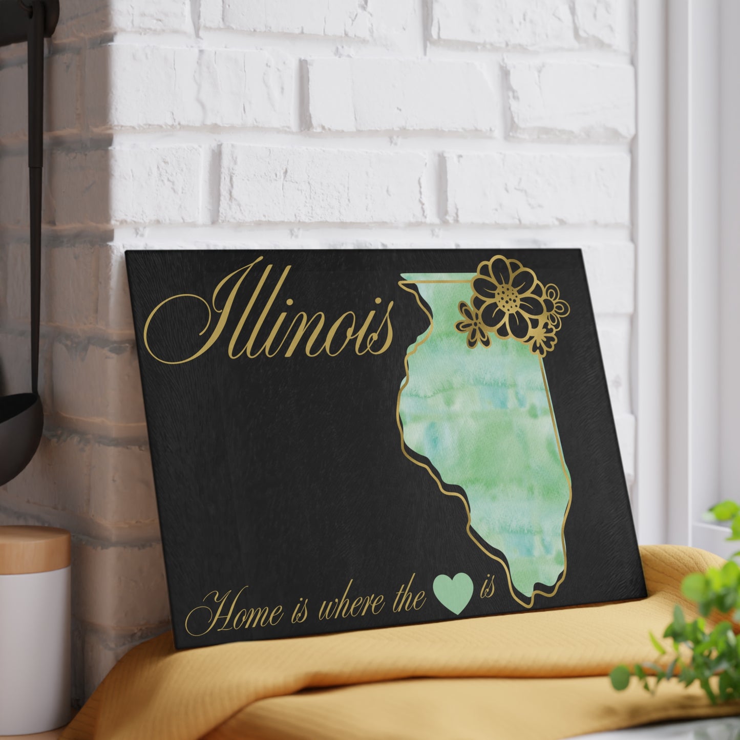 💚 Illinois State Cutting Board – Soft Watercolors & Midwest Heart