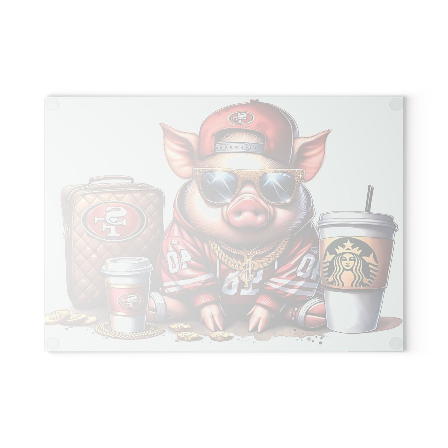 Tabla de cortar de vidrio Red Jersey Glam Pig: arte animal de lujo para una decoración de cocina audaz