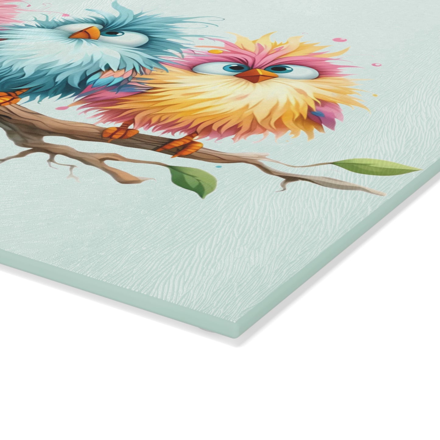 Tabla de cortar - Diseño pastel de pájaros esponjosos - Rosa rosa única en un campo de margaritas, Regalo único, Tabla de cortar de vidrio, Tabla de charcutería, Tabla de cortar personalizada, Flores