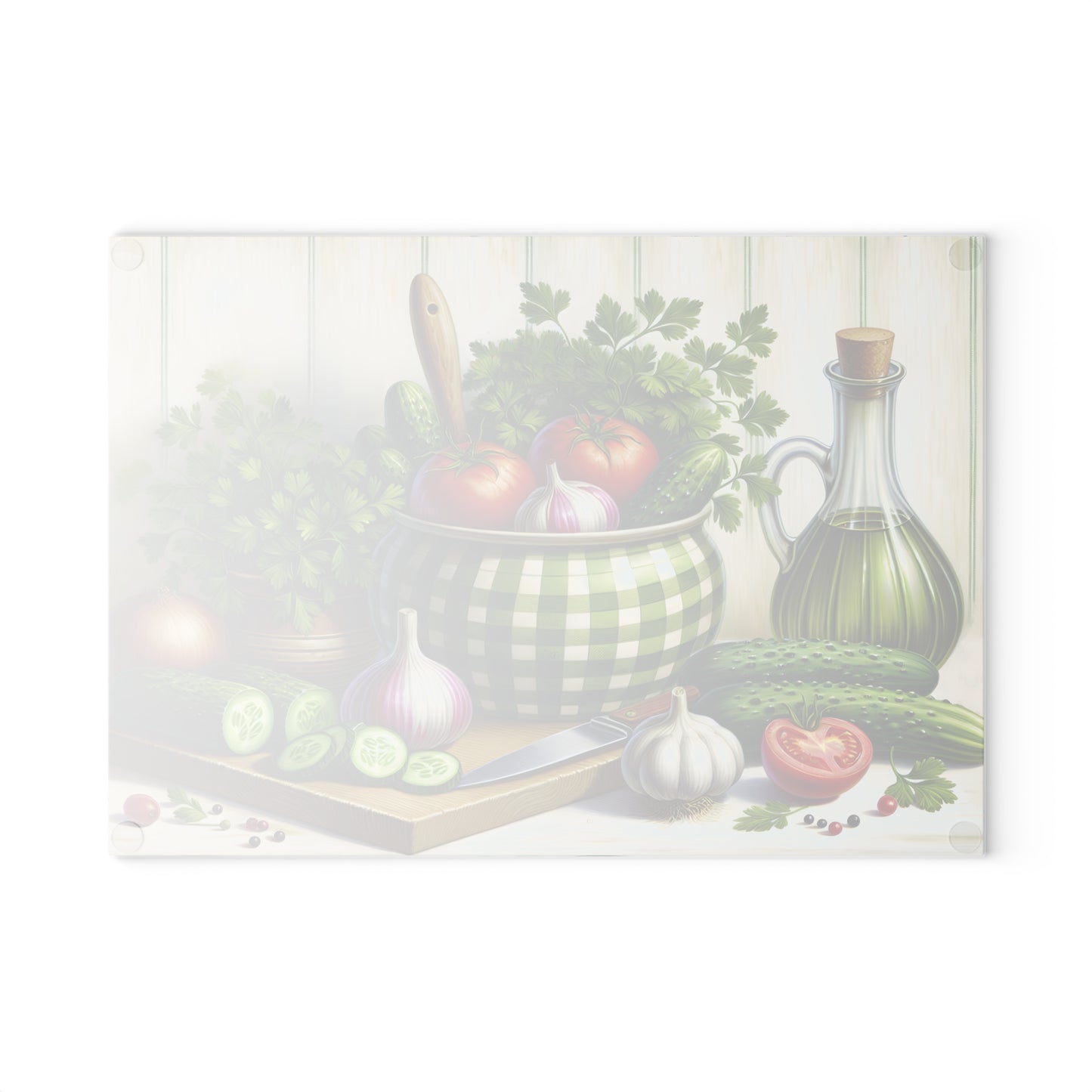 Tabla de cortar pepinos y tomates frescos de granja: un encanto campestre para tu cocina
