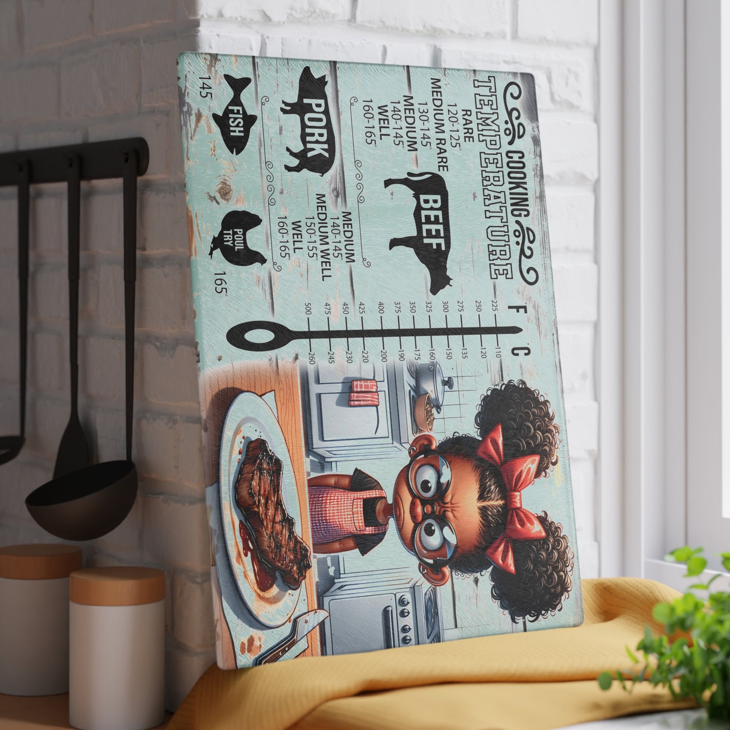 🍴 Funny Cooking Temperature Chart Cutting Board – Sassy Kitchen Decor with a Side of Humor