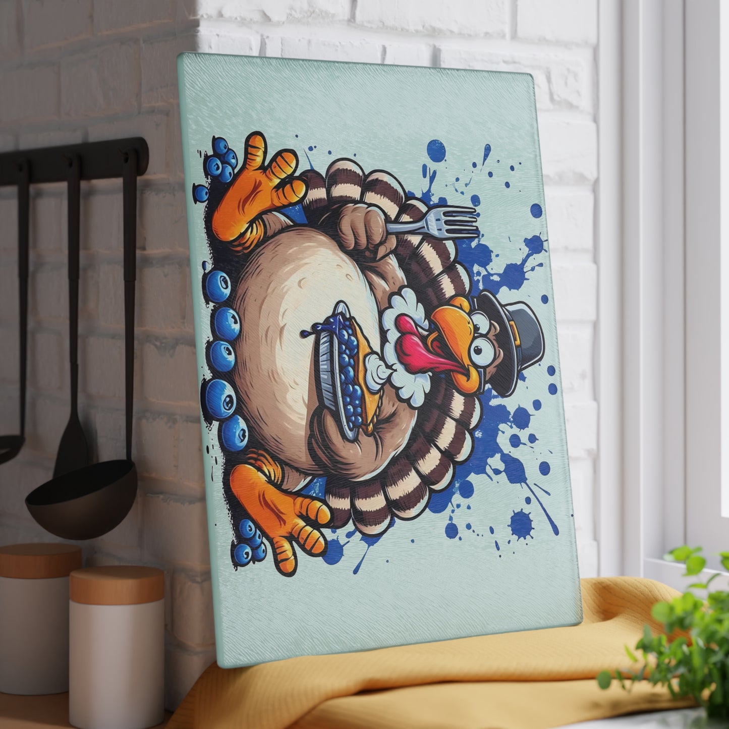 🦃🥧 Blueberry Pie Turkey Cutting Board – Fun Thanksgiving Kitchen Décor for the Holiday Table 🍽️🍇