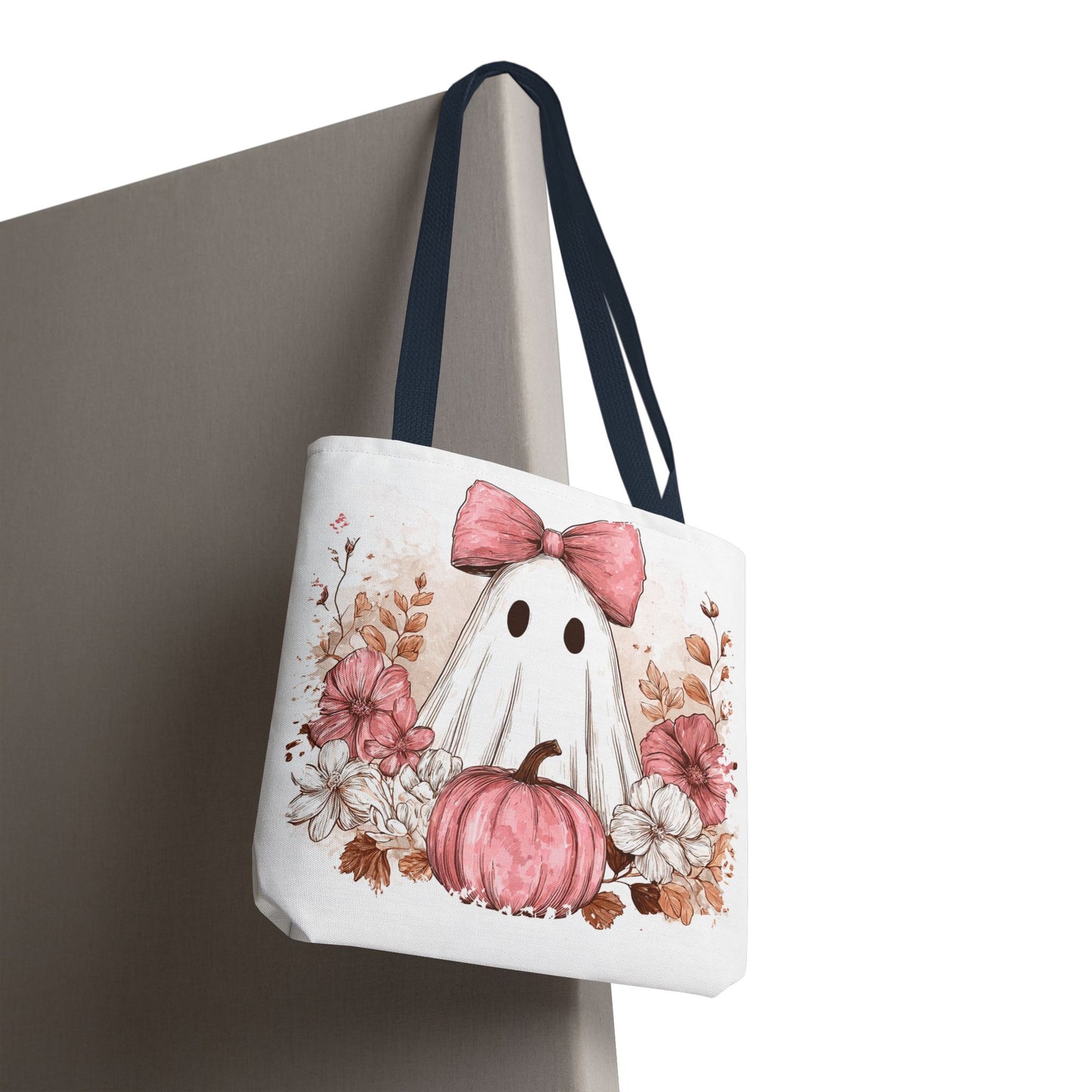 ๐ป Pink Bow Ghost Floral Halloween Tote Bag โ Spooky Cute with Fall Charm ๐๐