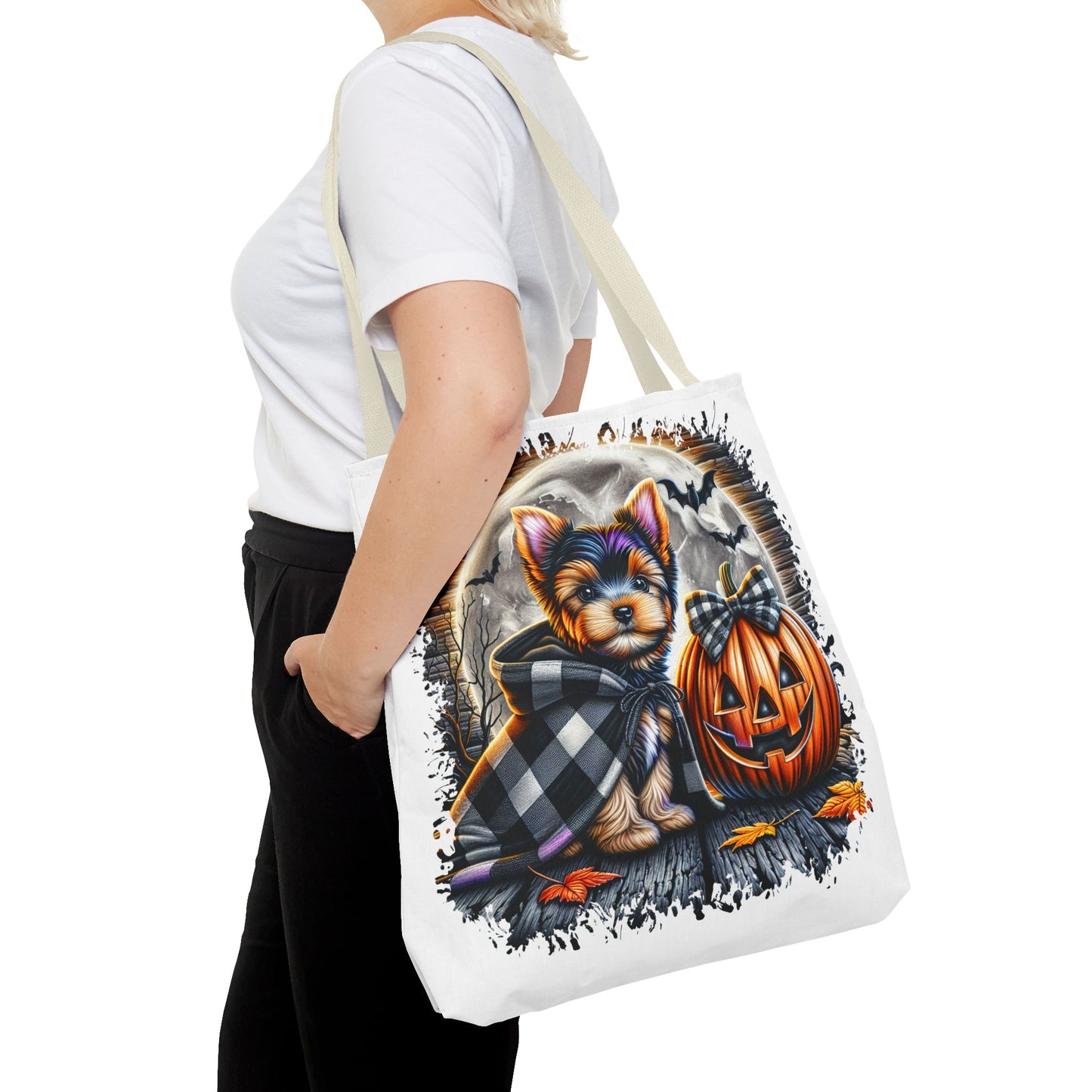 ๐ Yorkie Halloween Tote Bag โ Spooky Cute & Plaid Perfect ๐พ๐ค๐
