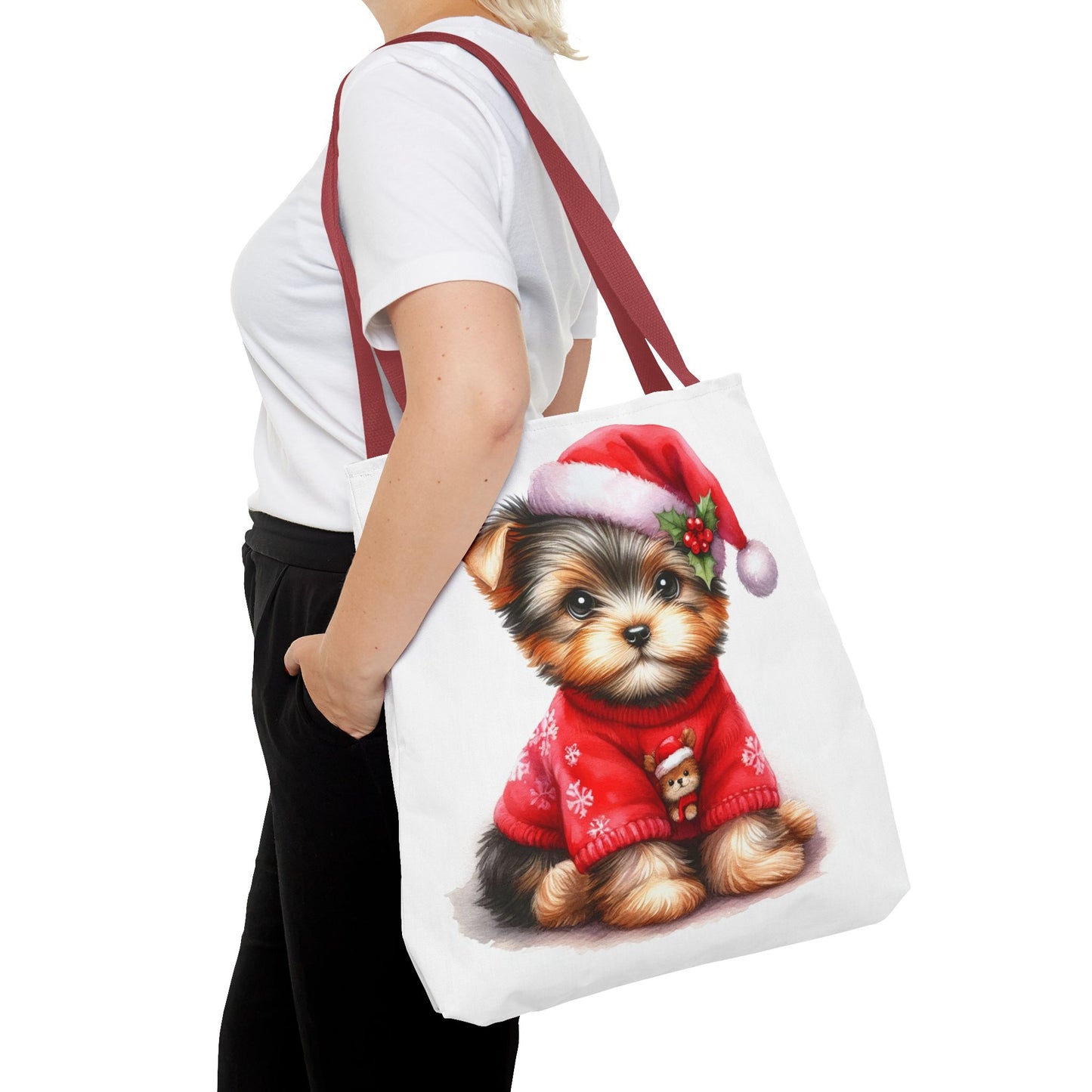 🎄 Santa Yorkie Christmas Tote Bag – Holiday Cheer in Every Stitch 🐾