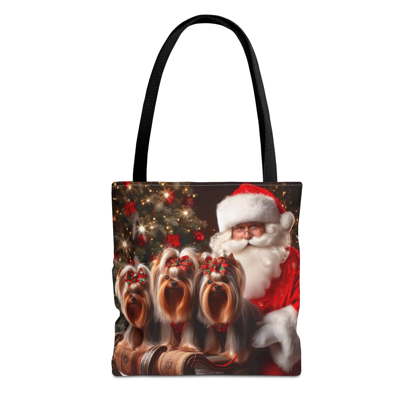 🎅 Santa & Yorkies Christmas Tote Bag – Holiday Cheer with a Furry Twist 🎄