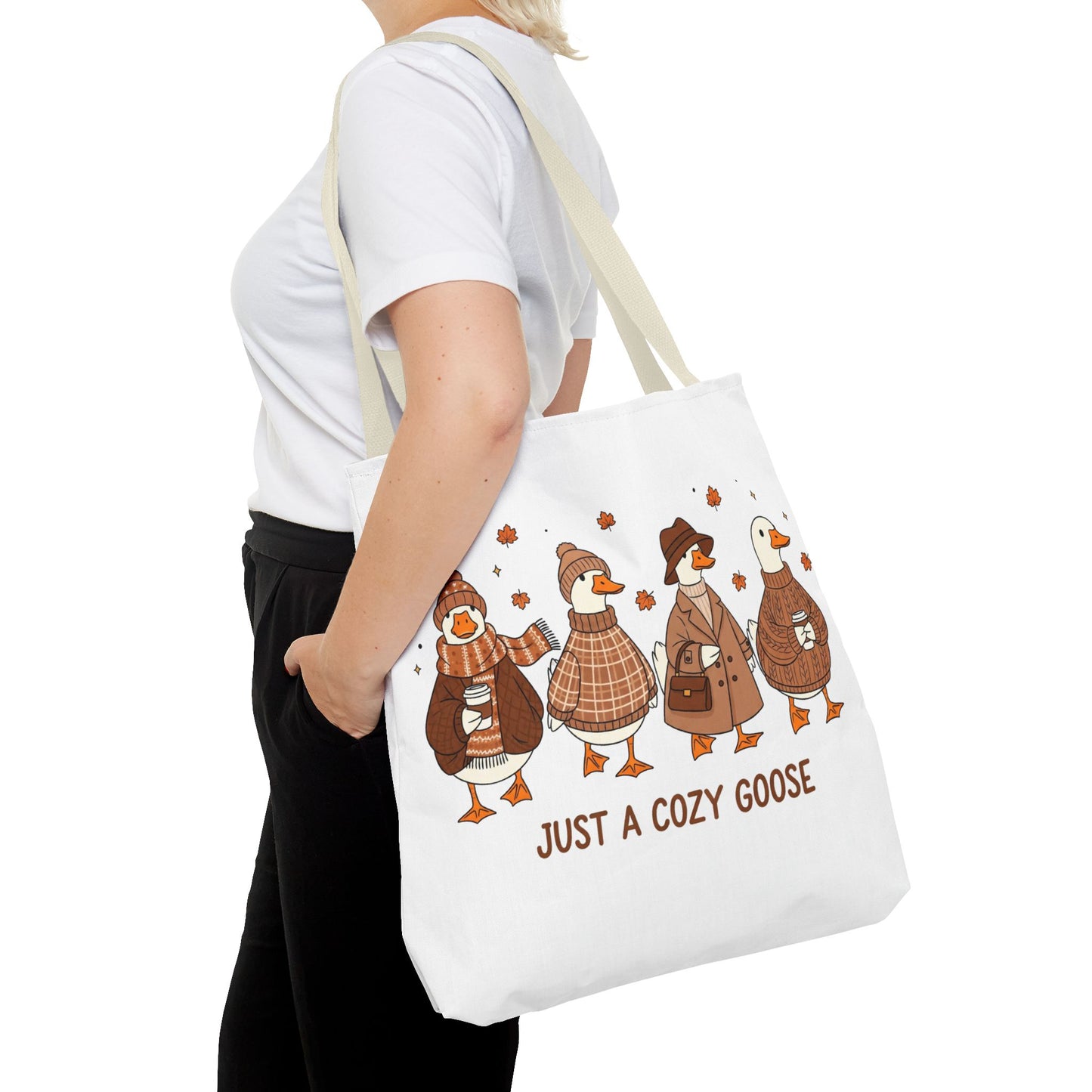 🪶 Just a Cozy Goose Tote Bag – Fall Fashion with Feathered Charm