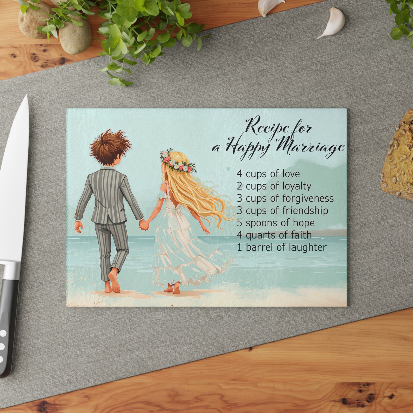 💍 Recipe for a Happy Marriage Cutting Board – Whimsical Romance for Your Kitchen