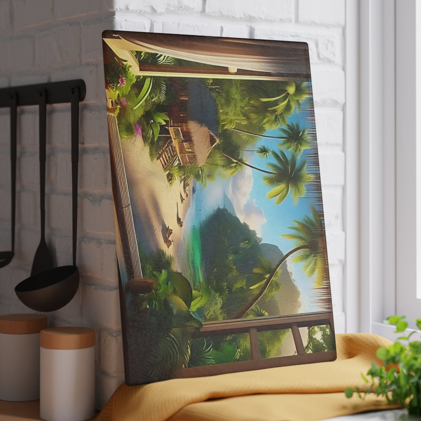 Tabla de cortar tropical, decoración de playa, accesorio de cocina, decoración costera, regalo para amantes de la playa, regalo de inauguración de la casa tropical, tabla de cortar única