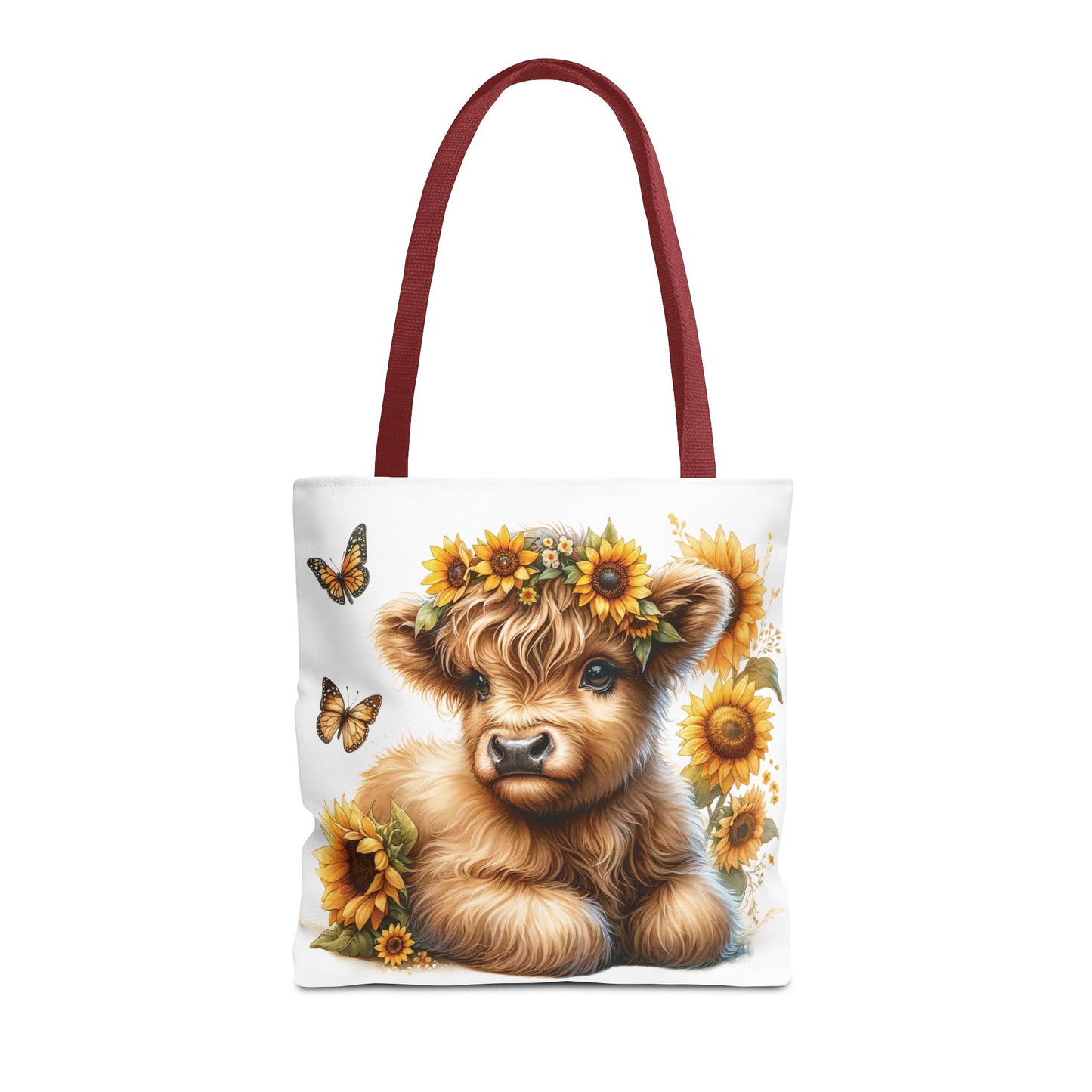 🌻 Sunflower Crown Highland Calf Tote Bag – Country Charm & Butterfly Bliss 🐮👜
